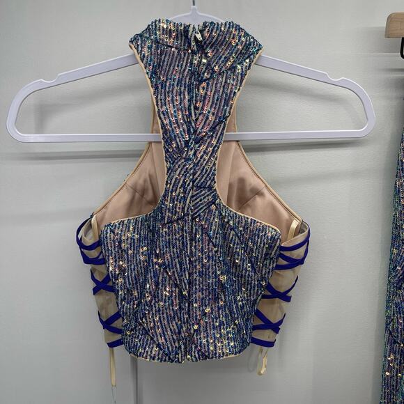 Madison James SZ 4 Purple/Blue‎ Sequin 2-Piece Racer Back Mermaid Prom Dress - Picture 9 of 16